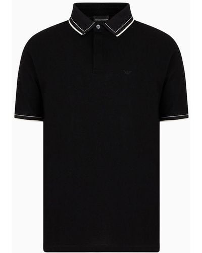 Emporio Armani Mercerised Piqué Polo Shirt With Monochromatic Micro-eagle Embroidery - Black