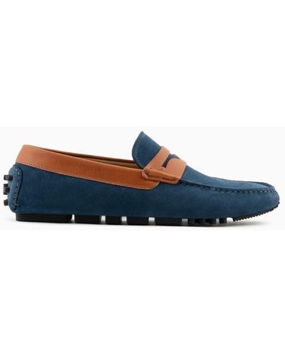 Emporio Armani Crust Leather Driving Loafers - Blue