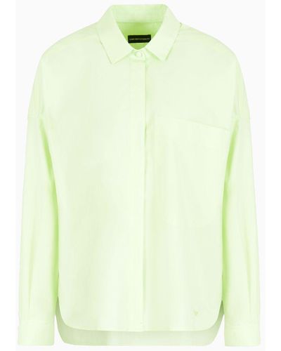Emporio Armani Poplin Shirt With Asymmetric Hem And Patch Pocket - Green