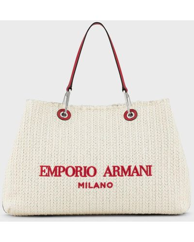 Emporio Armani Sac Cabas Myea Bag Resort Grand Format En Paille - Neutre