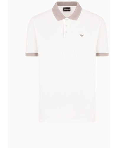 Emporio Armani Mercerised Piqué Polo Shirt With Micro Eagle Embroidery - White