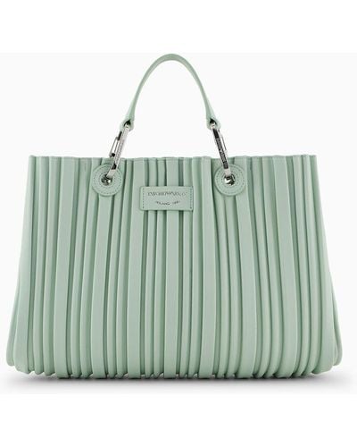Emporio Armani Asv Myea Small Shopper Bag In Pleated, Recycled Faux Nappa Leather - Green