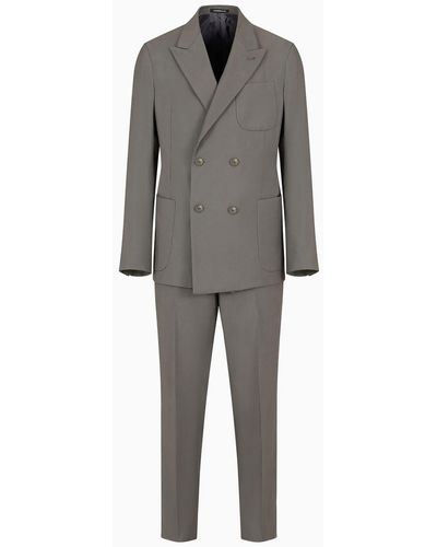 Emporio Armani Zweireihiger Anzug Aus Samtweichem Rayon-gewebe - Grau