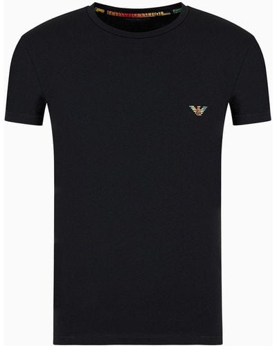 Emporio Armani Slim-fit Loungewear T-shirt With Rainbow Logo Print - Black