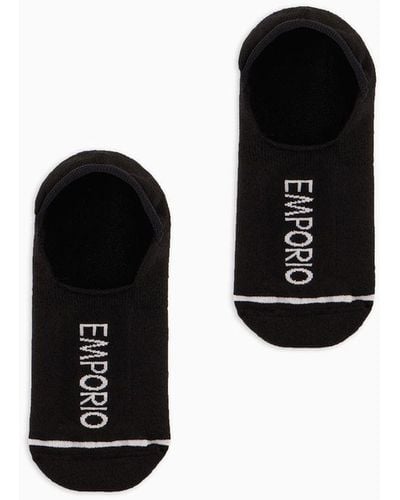 Emporio Armani Paquete De Dos Calcetines Invisibles De Rizo Con Logotipo En Tejido Jacquard Deportivo - Negro