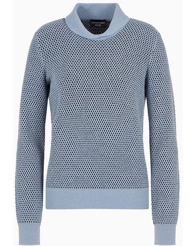 Emporio Armani Icon Two-tone Sweater With A Jacquard Op-art Motif - Blue