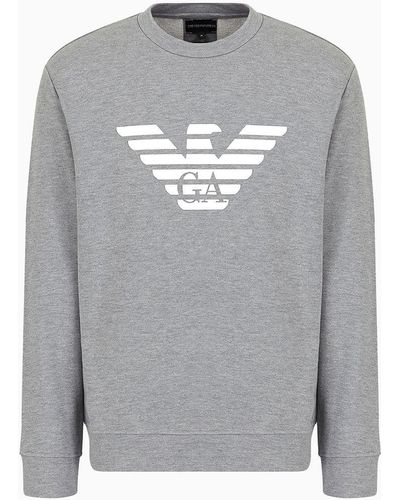 Emporio Armani Modal-blend Sweatshirt With Logo Print - Grey