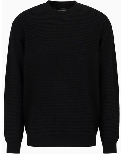Emporio Armani Mock-neck Jumper In Virgin Wool With A Micro-textured Weave - Black
