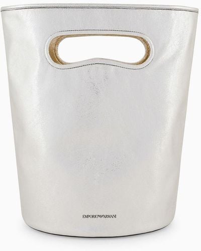 Emporio Armani Crinkled-effect Lamé Bucket Shoulder Bag - White