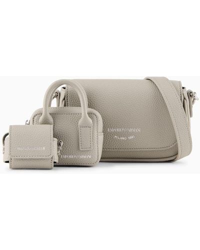 Emporio Armani Deer-print 3-in-1 Mini Bag With Shoulder Strap - Gray