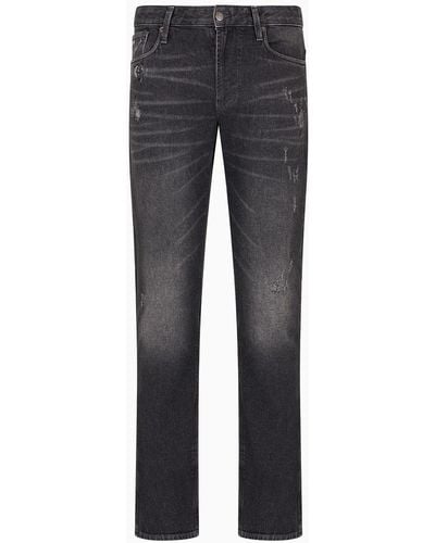 Emporio Armani J06 Slim-fit, Worn-look, Stretch-denim Jeans - Blue
