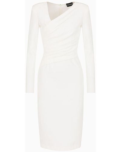 Emporio Armani Vestido De Punto Milano Elástico Con Escote Cruzado, Asimétrico Y Drapeado - Blanco