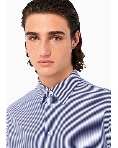 Emporio Armani Modern-fit Shirt In Performance Technical Fabric With A Printed Pattern - Blue