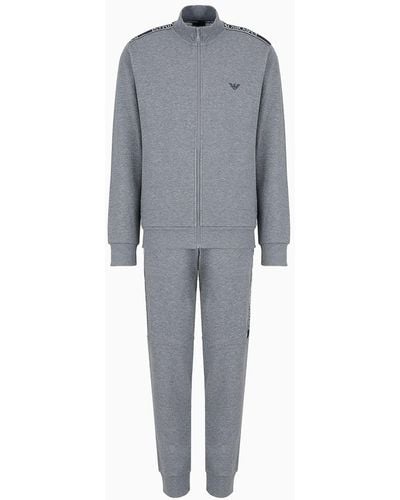 Emporio Armani Loungewear Tracksuit With Full-zip Sweatshirt With Logo Tape - Grey