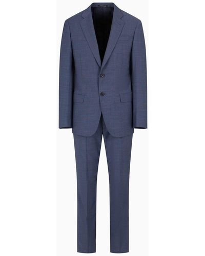 Emporio Armani Single-breasted, Comfort-fit Suit In Fil-à-fil Virgin-wool Canvas - Blue
