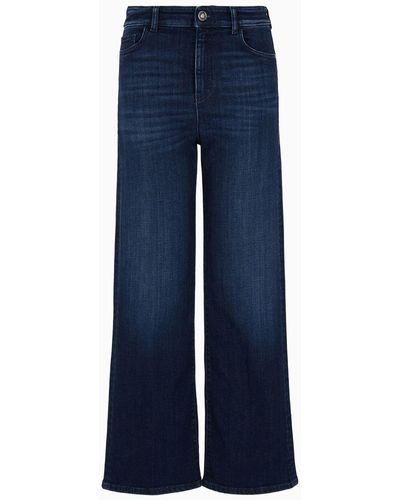 Emporio Armani Jean J33 Taille Moyenne Et Jambe Évasée Cropped En Denim Avec Broderie Ea - Bleu