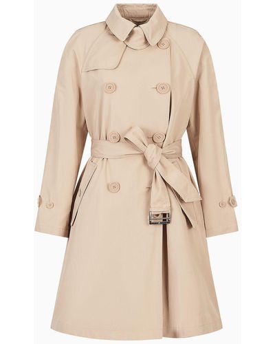 Emporio Armani Double-breasted Trench Coat In Water-repellent Gabardine - Natural
