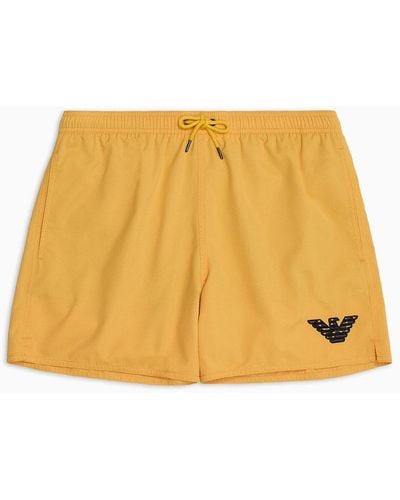Emporio Armani Honeycomb Weave Fabric Swim Shorts - Yellow