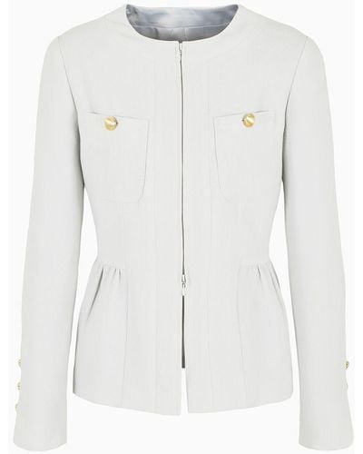 Emporio Armani Double-breasted Jacket In Seersucker With Belt - White