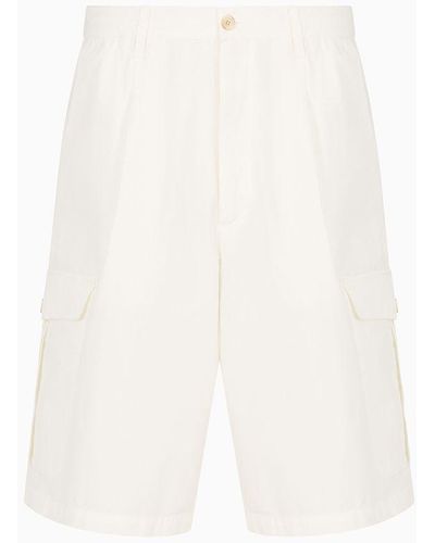 Emporio Armani Sustainability Values Capsule Collection Garment-dyed Organic Poplin Cargo Bermuda Shorts - White