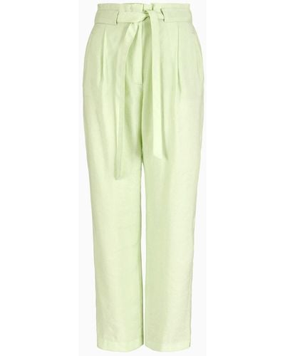 Emporio Armani Flowing Drawstring Trousers In Washed Matte Modal - Green