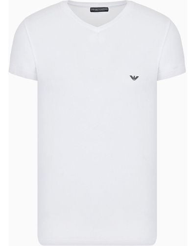 Emporio Armani T-shirt Maillot De Corps Basique Avec Col En V - Blanc