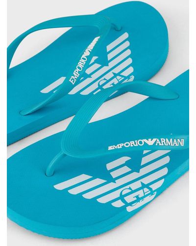 Emporio Armani Rubber Flip-flops With Logo - Blue