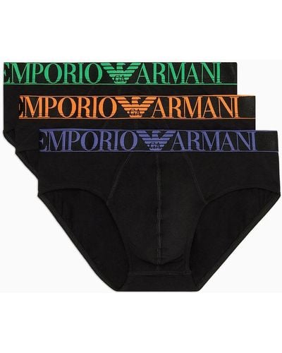 Emporio Armani Pack 3 Slip In Cotone Organico Shiny Logoband Asv - Nero