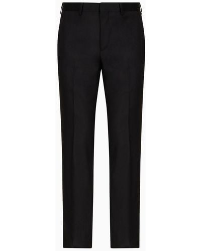 Emporio Armani Worsted Virgin-wool Trousers With Satin Waistband, 100% Virgin Wool, Navy Blue, Size: 44