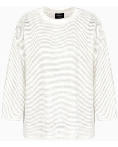 Emporio Armani Icon Modal Sweater With Jacquard Horizontal Ribbing - White