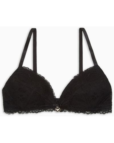 Emporio Armani Asv Eternal Lace Recycled Lace Padded Triangle Bra - Black