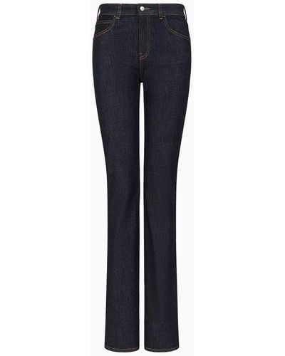 Emporio Armani J47 Medium High-waisted, Lightly Worn-look, Flared, Stretch-denim Jeans - Blue