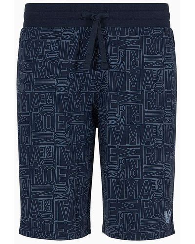 Emporio Armani Bermudas De Estar Por Casa Con Inscripción Integral De Logotipo - Azul