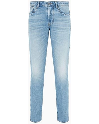 Emporio Armani J06 Slim-fit, 12.2 Oz Stone-washed Denim Jeans With Veining - Blue