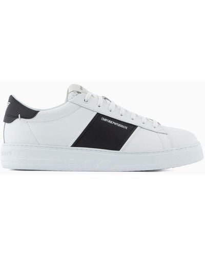 Emporio Armani Leather Sneakers With Rubber Details - White