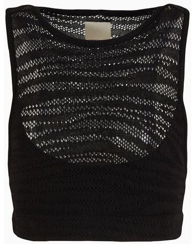 Emporio Armani Sustainability Values Capsule Collection Viscose Blend Openwork Knit Crop Top - Black
