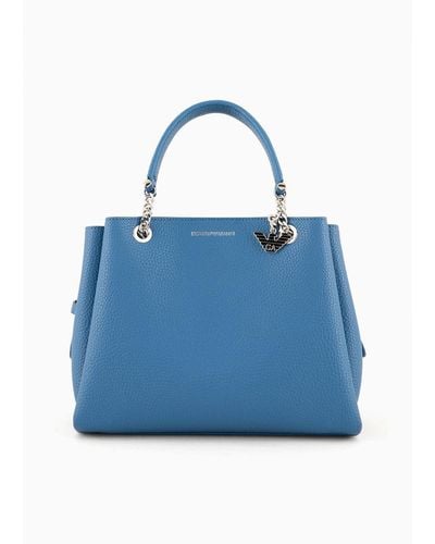 Emporio Armani Palmellato Leather-effect Handbag With Eagle Charm - Blue