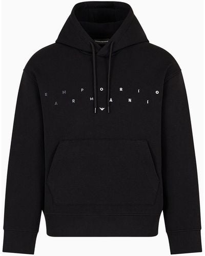 Emporio Armani Double-jersey Hooded Sweatshirt With Logo Embroidery - Black