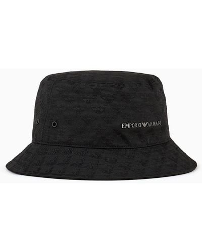Emporio Armani All-over Eagle Jacquard Cloche Hat With Strap - Black