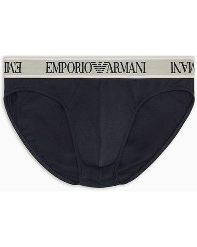Emporio Armani Slip En Coton Biologique Avec Bande Logo Asv - Bleu