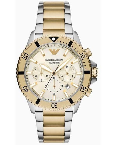 Emporio Armani Orologio Cronografo In Acciaio Inossidabile Bicolore - Bianco