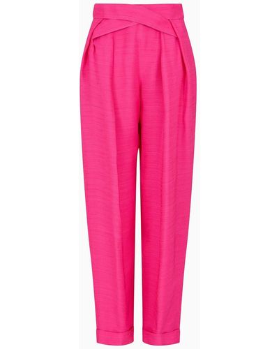 Emporio Armani Darted Pants With Crossover Viscose-crêpe Detail - Pink