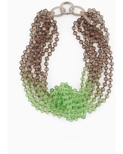 Emporio Armani Gradient Multistrand Necklace With Knot - Green