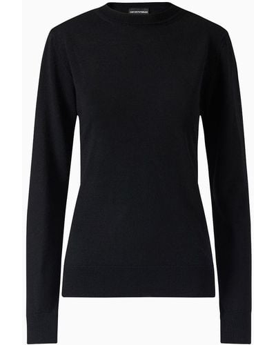 Emporio Armani Crew-neck Sweater In Pure Virgin Wool - Black