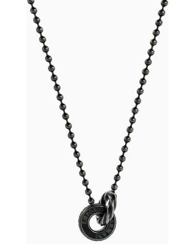 Emporio Armani Halskette Aus Edelstahl Mit Anhänger In Schwarz - Mettallic