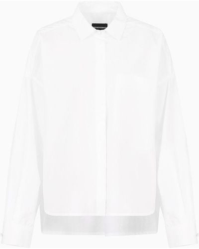 Emporio Armani Poplin Shirt With Asymmetric Hem And Patch Pocket - White