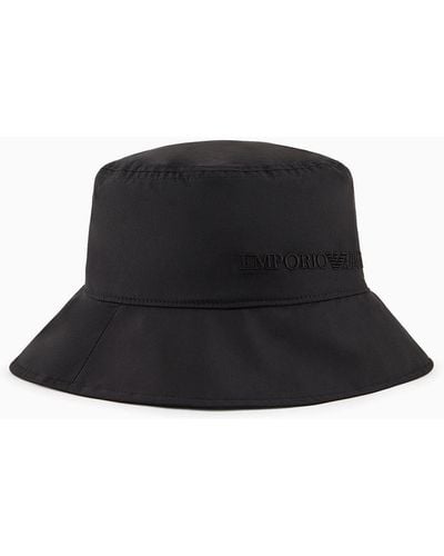 Emporio Armani Sombrero Cloche De Nailon Con Logotipo Bordado - Negro