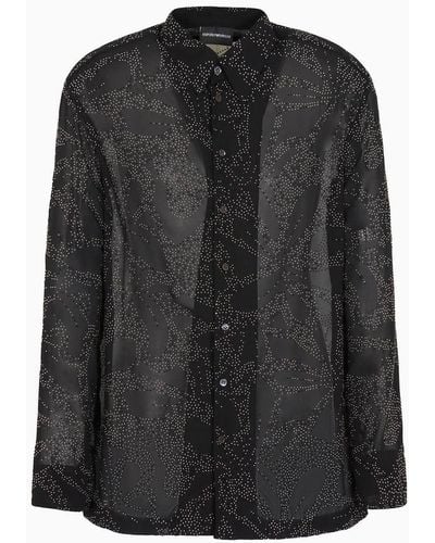 Emporio Armani Georgette Shirt With Micro-stud Floral Pattern - Black