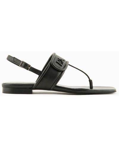 Emporio Armani Nappa-leather Flip-flop Sandals With Ea Logo - White
