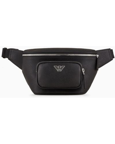 Emporio Armani Regenerated-leather Belt Bag With Eagle Pate - Black